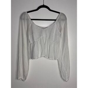 Hollister Women's Long-Sleeve Smocked Babydoll Top White Size S